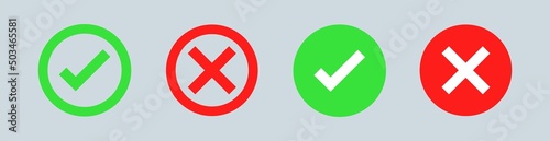 Set of check mark and cross mark in green and red color. Checkmark checklist vector illustration.