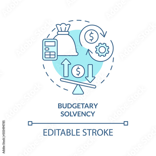Budgetary solvency turquoise concept icon. Generating revenue. Budget balance abstract idea thin line illustration. Isolated outline drawing. Editable stroke. Arial, Myriad Pro-Bold fonts used