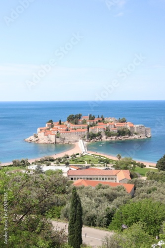 Widok na wyspę Świętego Stefana w Czarnogórze
