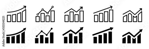 Growing graph icon set. Growth chart icon. Growing bar graph