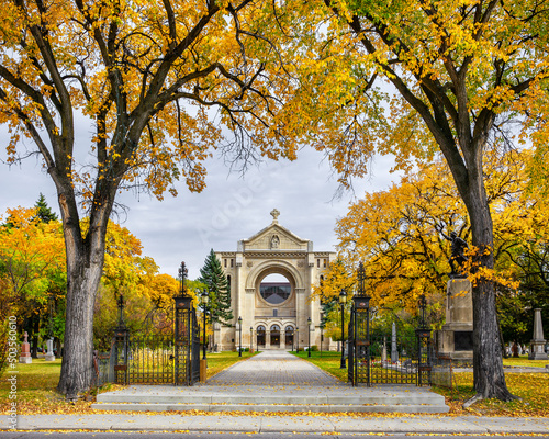 Historic St. Boniface Basilica in autumn, Winnipeg, Manitoba, Canada.
