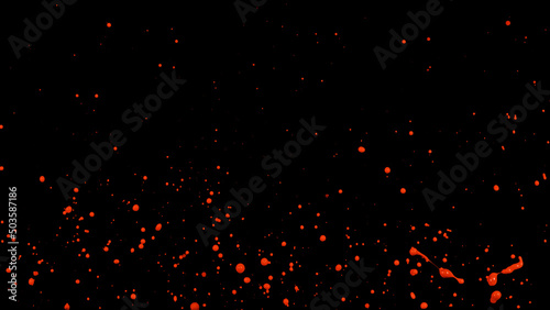 Red liquid splashes, swirl and waves with scatter drops. Royalty high-quality free stock of paint, oil or ink splashing dynamic motion, design elements for advertising isolated on black background