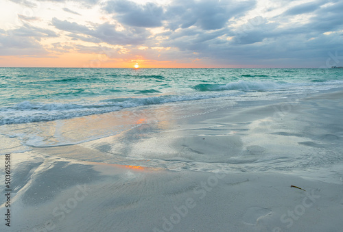 Reflection of Sunset on North Lido Key Beach, Sarasota, Florida, USA