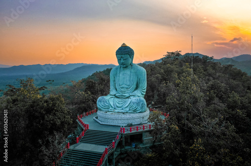 Aerial view of Wat Doi Prachan Mae Tha or Wat Phra That Doi Phra Chan in Lampang, Thailand