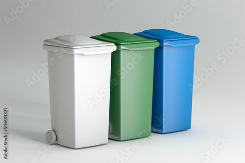 Trash bins mockup on white background