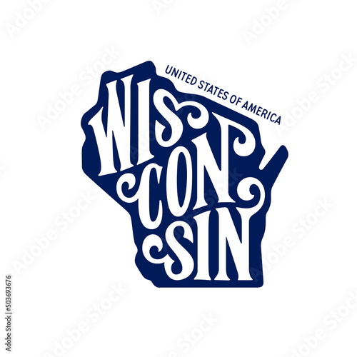 Wisconsin state hand drawn lettering. American state modern typography. T-shirt print, sticker, stamp, seal, poster. Vector illustration.