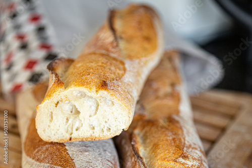 baguette bread seeds french fresh meal food snack on the table copy space food background rustic top view