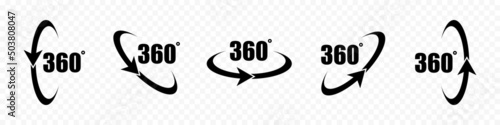 360 degree view. 360 degrees icons. Rotation arrows set. Vector graphic