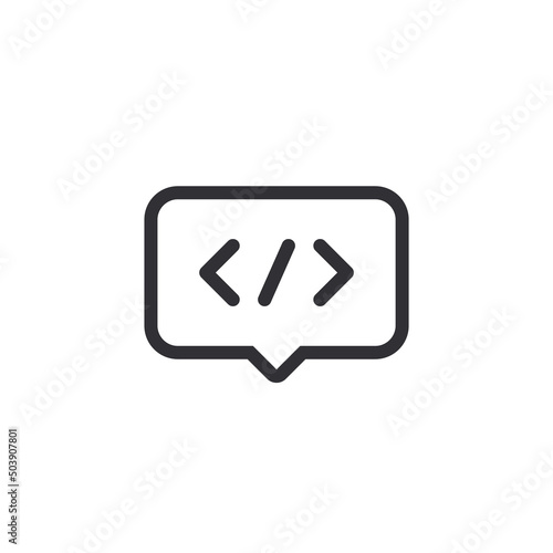 Message bubble. Development file. Program code. Big data processing. Software development and programming. Coding icon. Development support. Speech bubble. Chat sign. Communication symbol. Chat icon. 