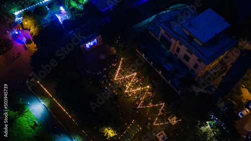 Lviv, Ukraine - June 26, 2021: overhead top view of lviv jazz fest