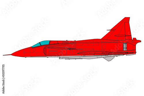 Avión de combate con ala delta y planos canard, vista lateral JA 37