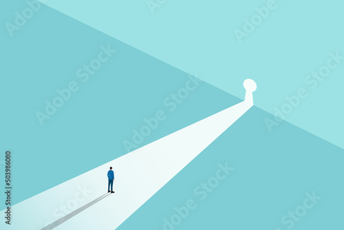 Business recruitment or hiring vector concept. Looking for talent. Business man standing in spotlight or searchlight looking for new career opportunities. Eps10 vector illustration.