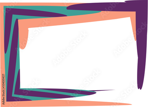 Marco rectangular irregular en morado o violeta, naranja y verde sobre fondo blanco