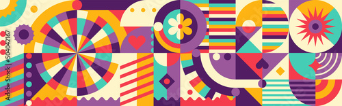 Abstract geometric pattern design in colorful retro style. Vector illustration.