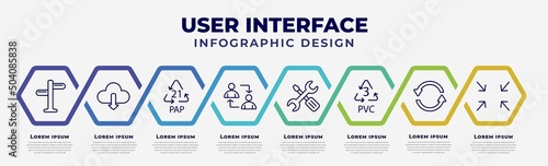 vector infographic design template with icons and 8 options or steps. infographic for user interface concept. included crossroads, download data, 21 pap, exchange personel, mechanic tool, 3 pvc,