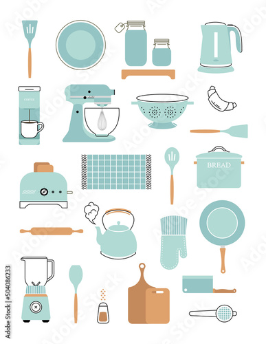 vector kitchen vintage tools set cute simple style