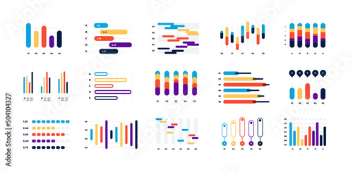 Graph chart. Financial statistic infographic template, stock and business histogram, financial modern analysis layout. Vector isolated set