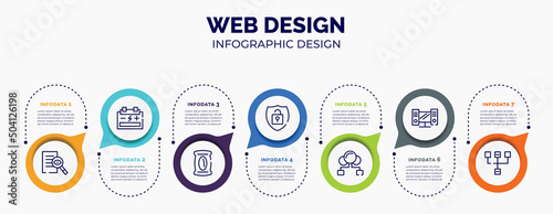 infographic for web design concept. vector infographic template with icons and 7 option or steps. included investigation, accumulator, pack, theft, cloud sharing, workstation, sitemap for abstract