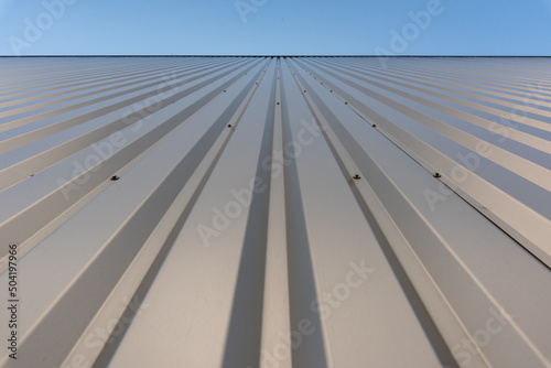 trapezoid corrugated sheet metal Facade of a warehouse.