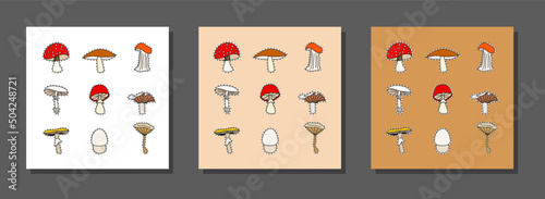 Vector botanical wall arts, with mushrooms. Minimalistic and natural. Mushrooms and line arts design.