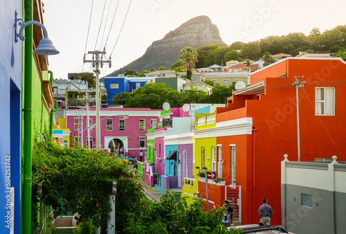 Colourful buildings in Bo-Kaap district in Cape Town, South Africa.
