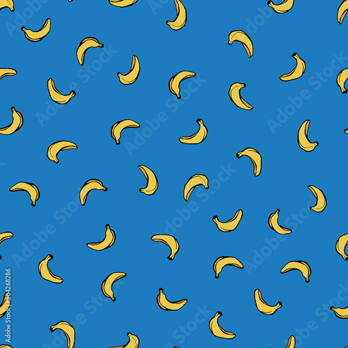 Vector Small Banana on Blue Seamless Repeat Pattern 