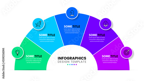 infographic template. Semicircle in 5 parts with text
