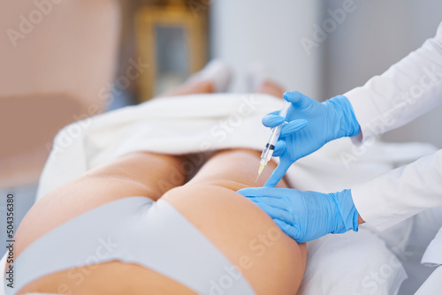 Picture of lipolysis treatment on different parts of woman body