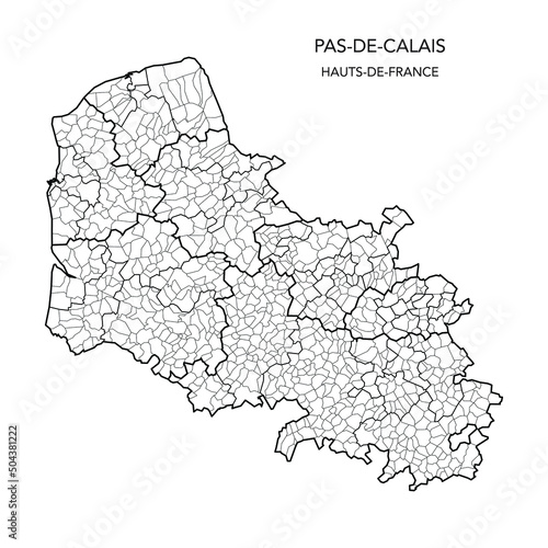 Vector Map of the Geopolitical Subdivisions of The Département Du Pas-de-Calais Including Arrondissements, Cantons and Municipalities as of 2022 - Hauts-de-France - France