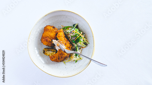 Southern fried chicken on white background