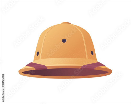 Cartoon safari hat. Pith helmet for tourists, hunters and explorers. Vector illustration in flat style.