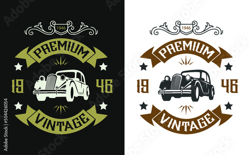 Old car 1946 premium vintage illustration t shirt design vector template