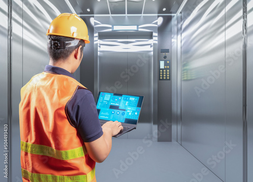 Technician check on elevator or passenger lift