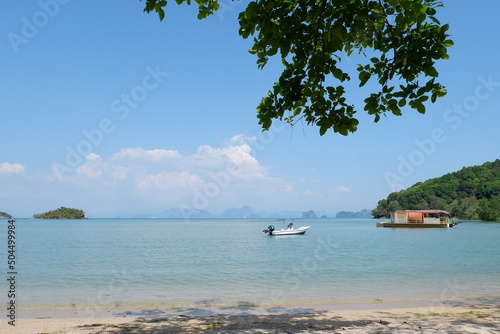 Natural beautiful beach at Phuket, Thailand. White beach, blue sky. 