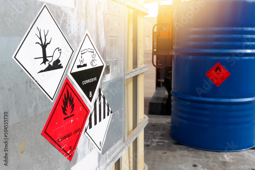 Warning symbol for chemical hazard on chemical container