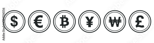 Set of money currency symbol. Outline exchange icon vector illustration.