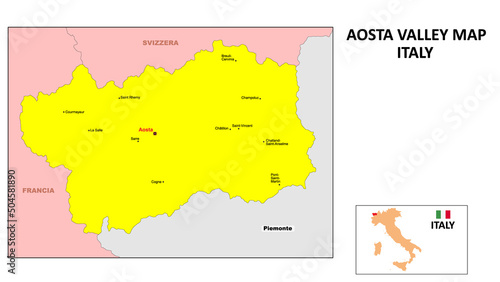 Aosta Valley Map. State and district map of Aosta Valley. Political map of Aosta Valley with the major district