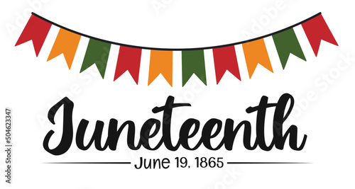 Juneteenth banner design with festive bunting flags in African flag colors - African American freedom day celebration