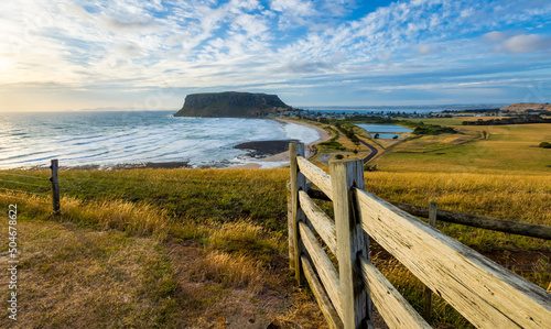 Stanley north west Tasmania with the volcano plug known as the Nut in the background 