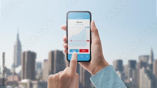 Stock trading app on smartphone