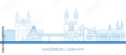 Outline Skyline panorama of city of Magdeburg, Germany - vector illustration