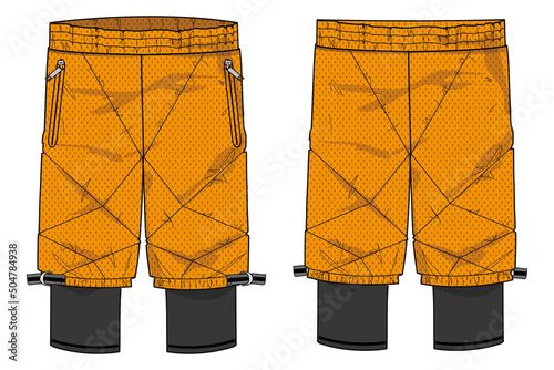 Sport Shorts with compression inner tights design vector template, basketball shorts concept with front and back view for Soccer, football, badminton and running active wear Belay shorts design.