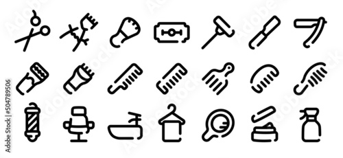 Barber shop icon set (Soft bold line version)