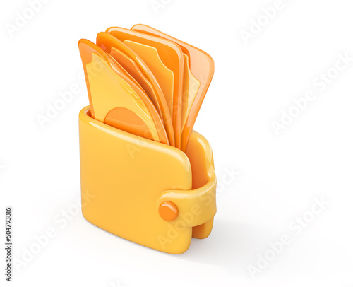 3d icon of wallet full of money on a white background. 3d illustration