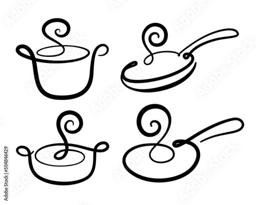 continuous line drawing kitchen utensils, vector