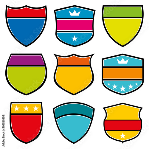 Shield icons set. Colorful vector collection. 