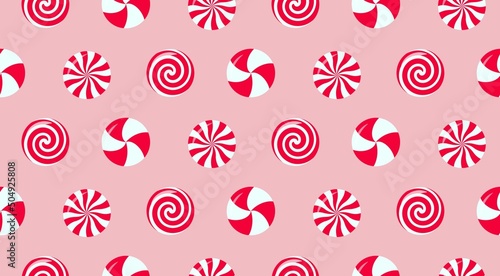 Christmas peppermint swirl candies seamless pattern. Vector illustration.