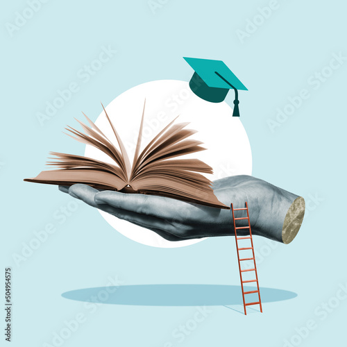 Open book on the palm. Education concept.