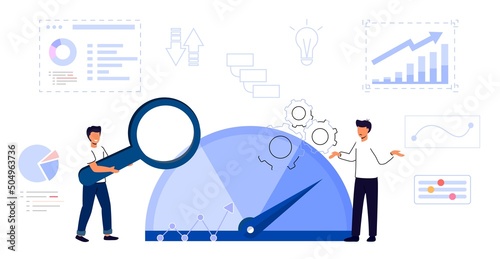 Benchmarking concept Business compare tool for improvement Performance, quality and cost comparison to competitor companies Idea of benchmark business development Vector illustration