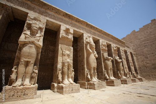 Ramessid columns in the peristyle court of temple of Ramesses III of Medinet Habu, Luxor, Egypt